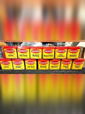 Sauers Metal Tin Containers Spices Seasonings  Vintage Not Plastic Sauer's